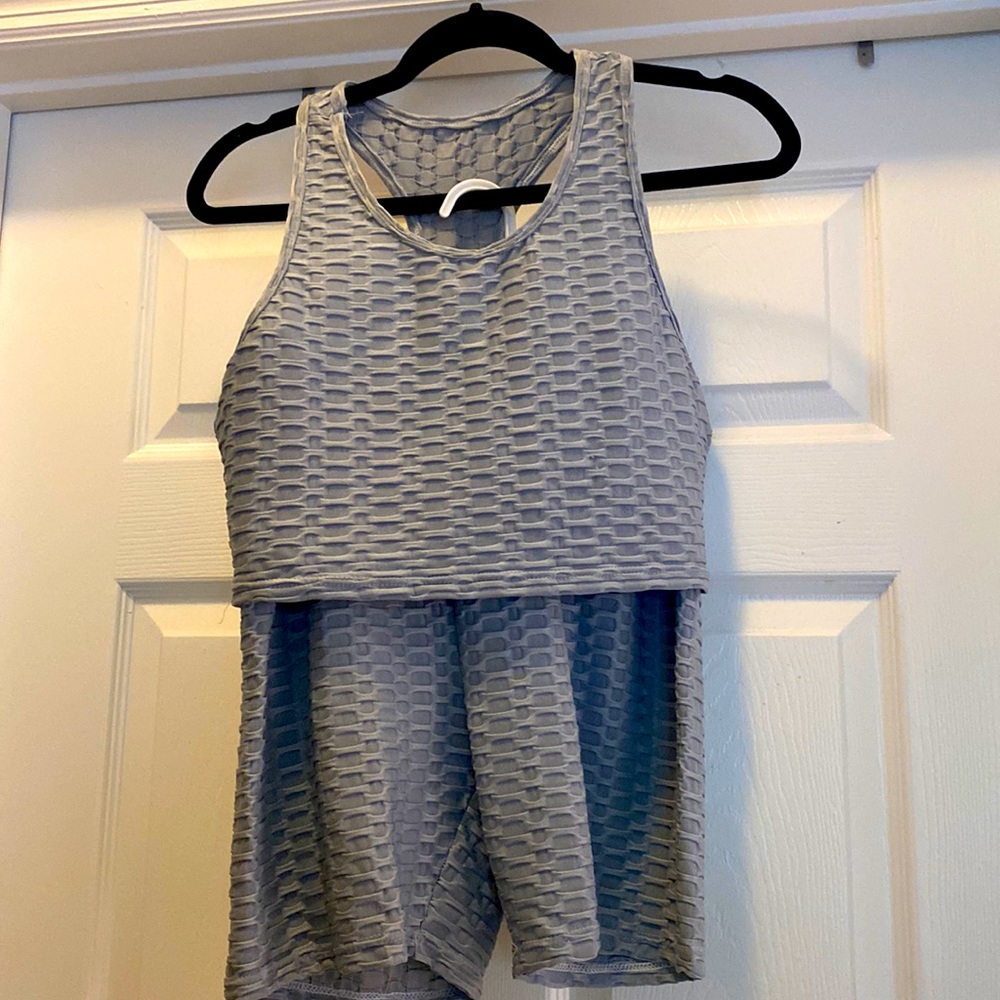 2 Piece Biker Short Set w Racer Back Top